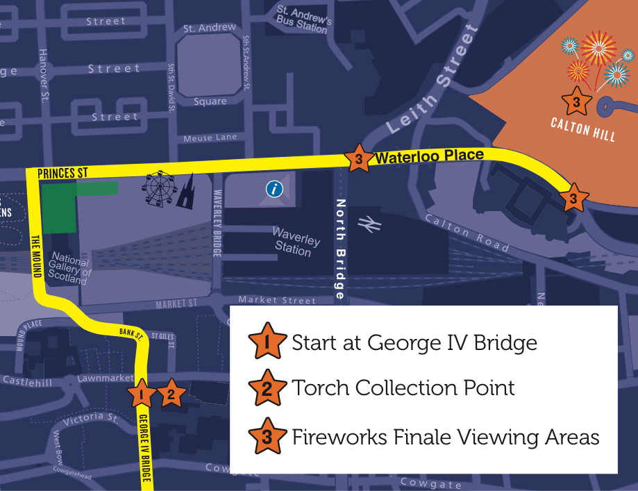 Edinburg's Hogmanay Torchlight Procession map